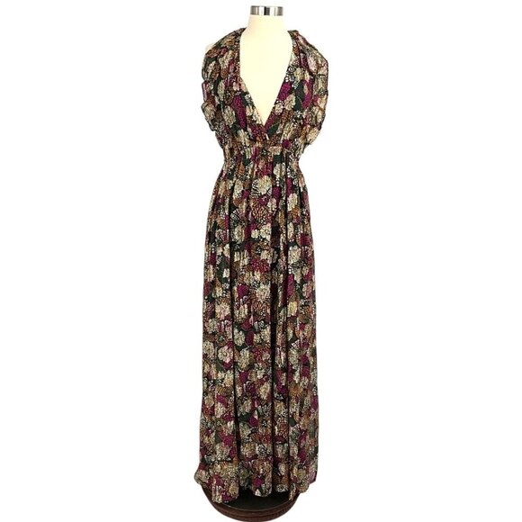 ba&sh Dresses & Skirts - Ba&Sh Leo Woven Emerald Maxi Dress Size 3 / L Halter Metallic Open Back Prom